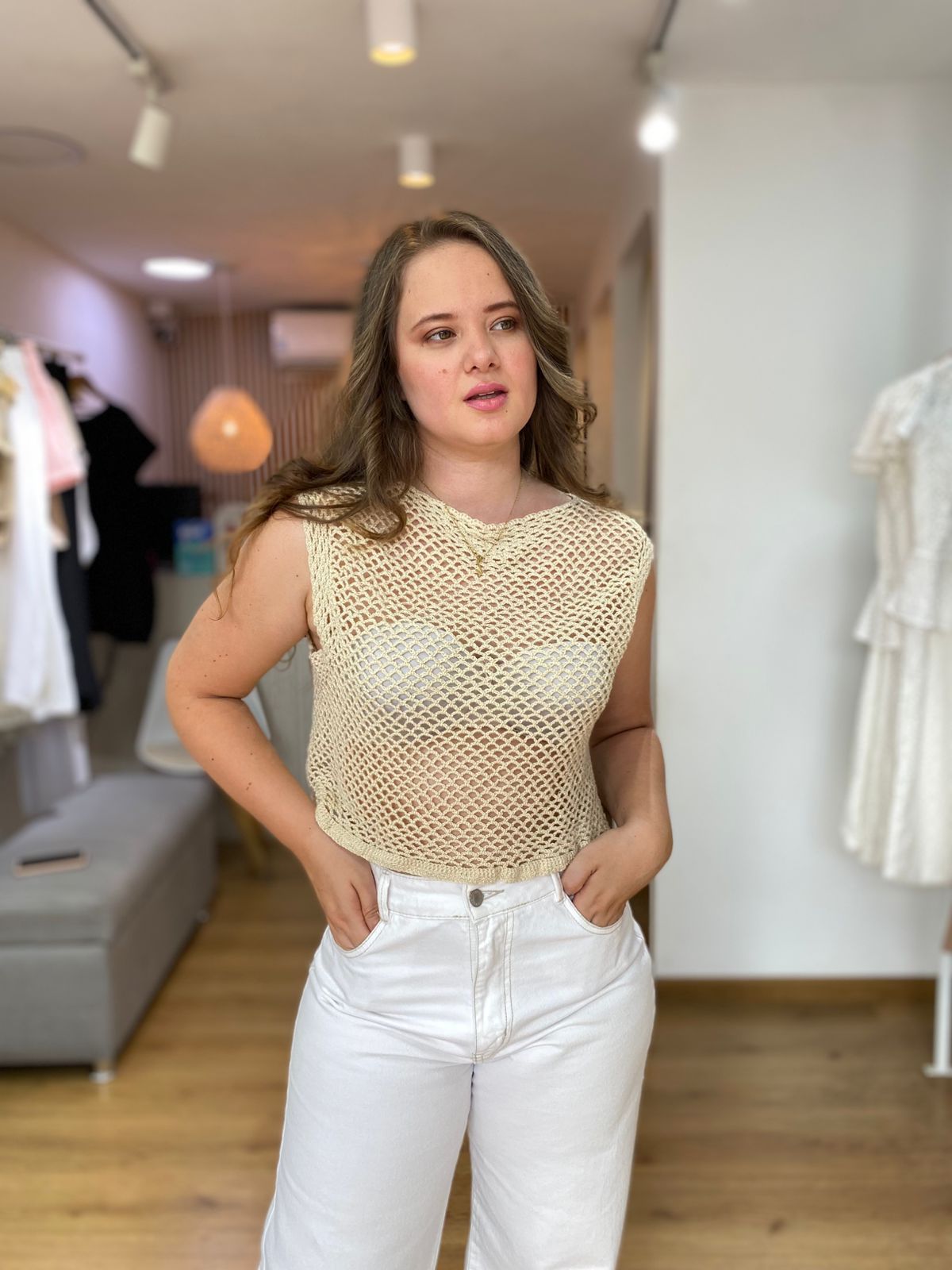 Top tejido beige